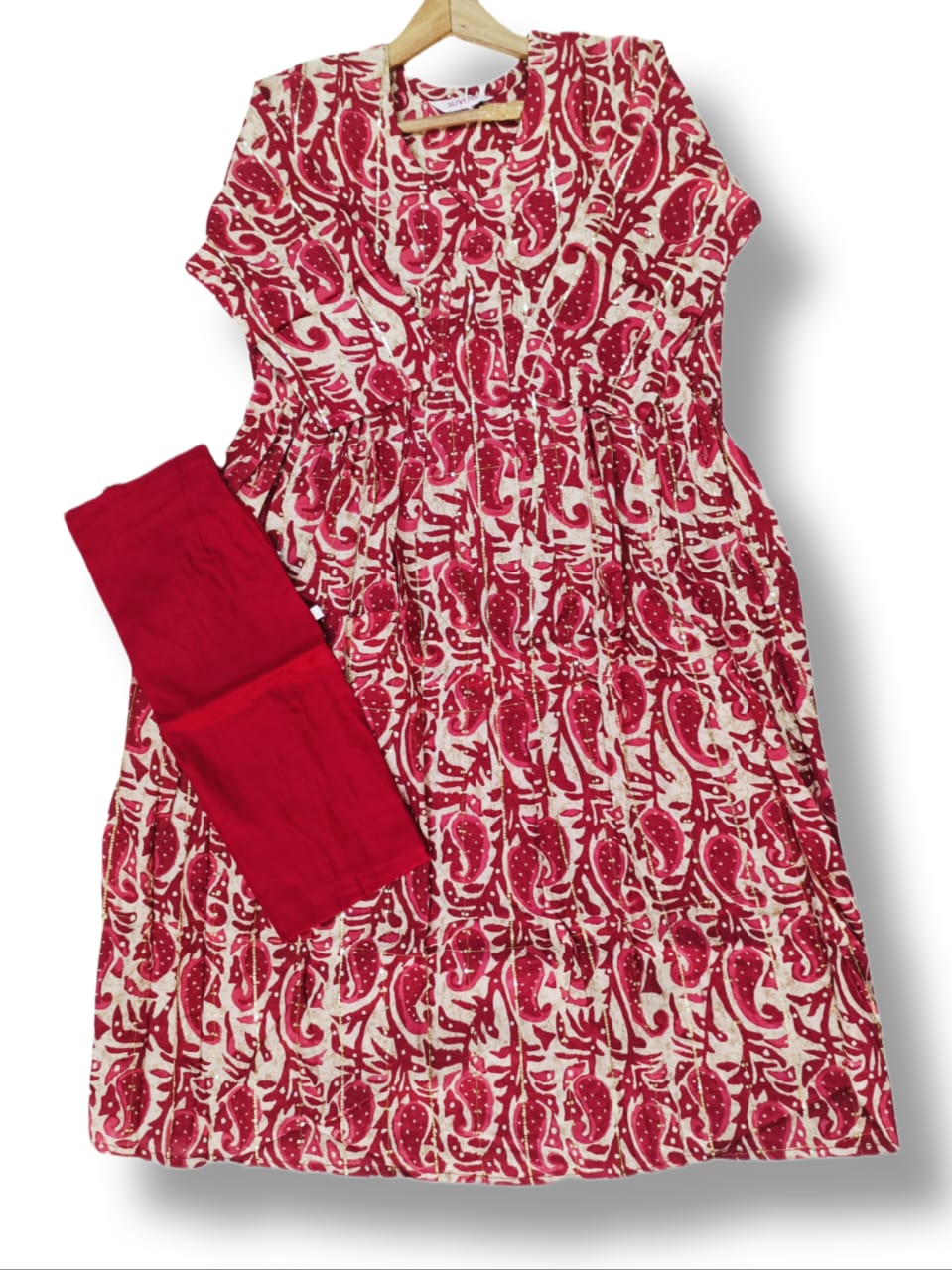 PRINTED RAYON ALIA CUT KURTI PANT SET